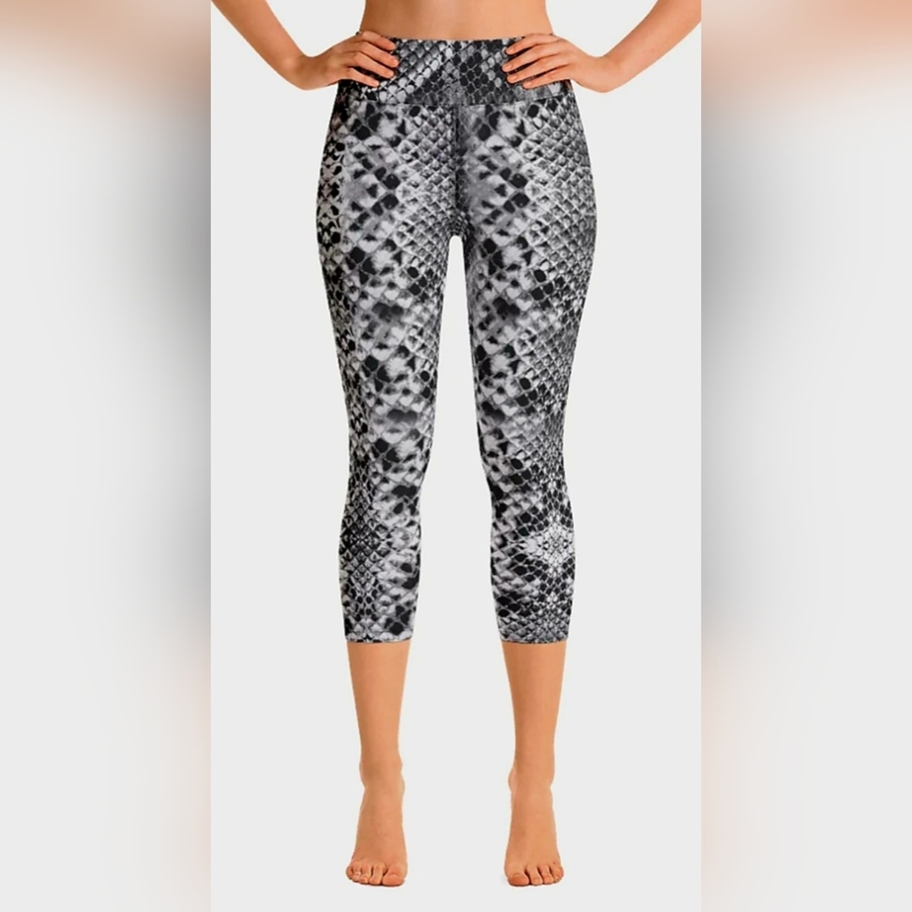 Eye Candy Women Snakeskin Print Capri Legging Pull On Stretch Lace Pockets Med